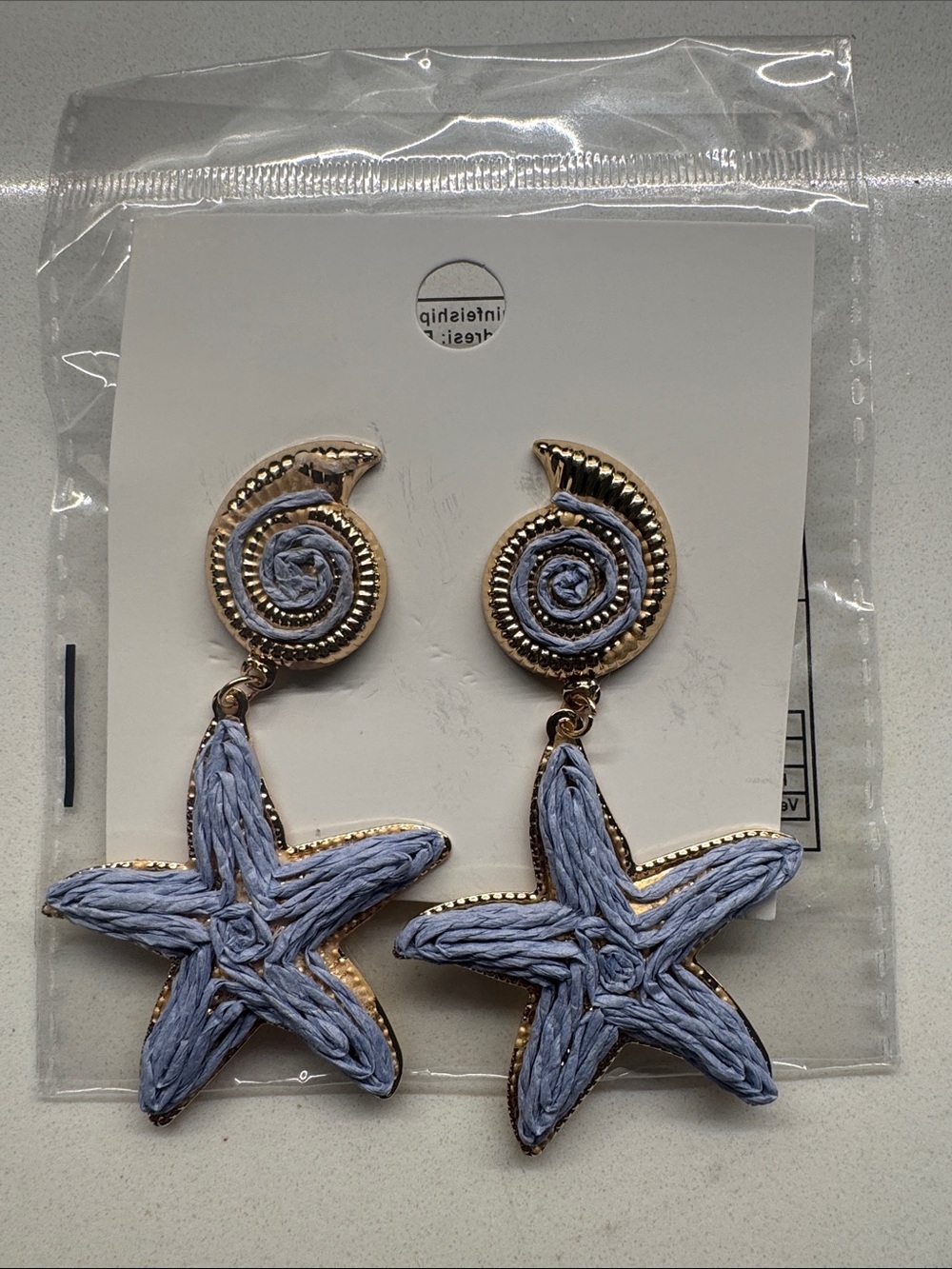 Coastal Starfish Drop Earrings in Light Blue with Gold Accents